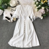 19 new fashion women's dresses Vintage half sleeve length summer dress white linen V-neck holiday