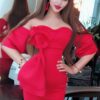 Big Bow Red Dresses 19 Summer Sexy Slash Neck Half Sleeve