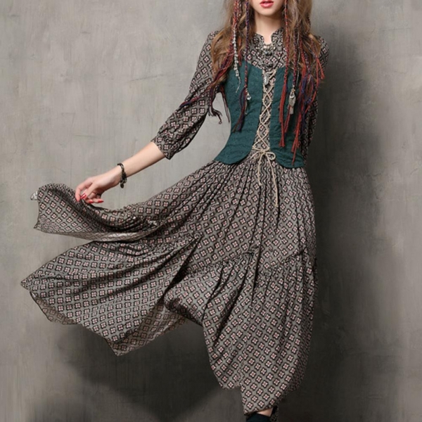 MISSKY Women Summer Dress Floral Printing Retro Button Embroidered Half Sleeve Slim Dress Female Clothes 1 Floral Printing Retro Button Embroidered Half Sleeve Slim Dress