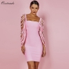 Sexy Women Dress Bandage Bodycon 19 New Summer Pink Fringe Detailed Cap Sleeve Woman Bandage Party Mini Dress XL