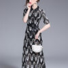 Half Sleeve Patchwork Hollow Out Floral Dress Vintage Sequine