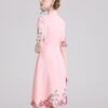 Pink Vintage Stand Collar Party Dress Spring Summer Midi