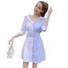 Stripe Patchwork Fashion Shirt Dress Women Summer Elbise New Dress Shirt V neck Half Sleeve Dresses Casual Korean Vestidos f359