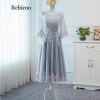 New Arrival Gery Luxury O-Neck Half Sleeve Embroidery Lace up Dresses A-line Tea Length Formal Dress