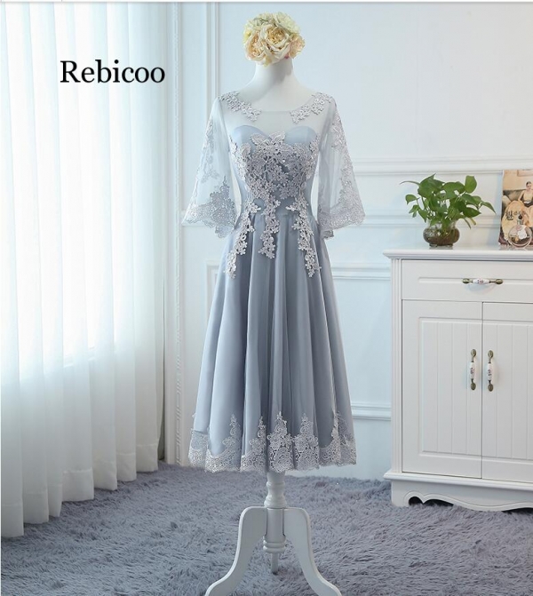 New Arrival Gery Luxury O-Neck Half Sleeve Embroidery Lace up Dresses A-line Tea Length Formal Dress New Arrival Gery Luxury O-Neck Half Sleeve Embroidery Lace up Dresses A-line Tea Length Formal Dress