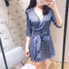 Print V Neck Wrap Dress Half Sleeve Mini Dress With Belt