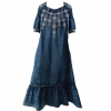 Ruffles Hem Woman Dresses O-Neck Half Sleeve A-line Embroidery dress