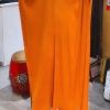 Miyake fold solid dress half sleeve o-neck loose Dress side buttons