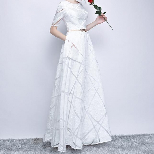 Dress Half Sleeve Round Elegant Ball Gown Long Party