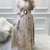 Runway Women Maxi Long Dress Sashes Printed V-neck 19 Summer Half Lantern Sleeves Dresses High Quality Feminine Button Vestido