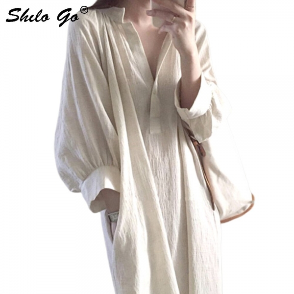 Beige Lantern Sleeve Tunic V Neck Shirt Dress Women Side Pocket Half Sleeve Summer Dress Casual Slit Hem Long Dresses Female Beige Lantern Sleeve Tunic V Neck Shirt Dress Women Side Pocket Half Sleeve Summer Dress Casual Slit Hem Long Dresses Female
