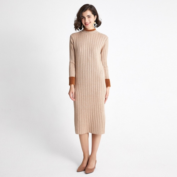Autumn Winter Sweater Women Knitted Dresses Elegant Lady Half Turtleneck Long Sleeve Elastic Sweater Dress Female Slim Dress Autumn Winter Sweater Women Knitted Dresses Elegant Lady Half Turtleneck Long Sleeve Elastic Sweater Dress Female Slim Dress