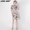 Flower Buttons Beads Half Sleeve Dress For Women Floral Print
