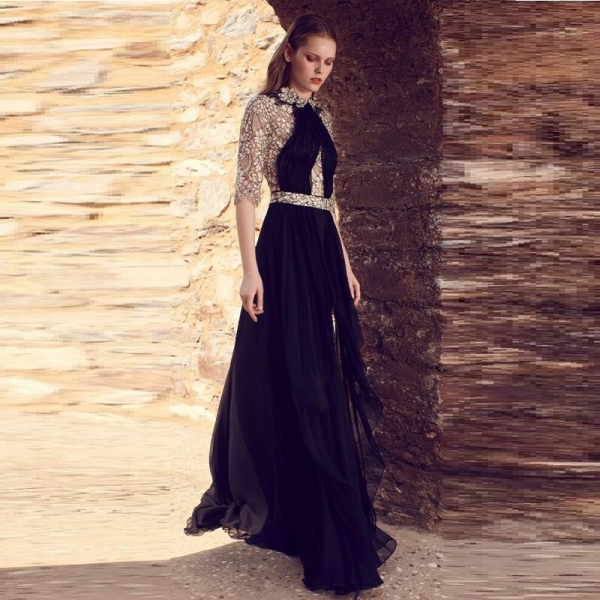 Elegant New Design Patchwork Half Sleeve Chiffon Maxi Dress Women Celebrity Party Dress Vestidos Wholesale 19