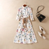 Women Runway Dress 19 High Quality Turn-Down Collar Half Sleeve Printed Elegant Dresses Casual Dress NP0343N