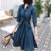 Single-breasted retro slim high waist half Sleeve jeans dress