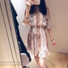 Mini Pleated Dress Snake Print Ruffle Half Sleeve Sweet