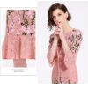 Embroideried Pink Long Dress High Quality Flare Half Sleeve Slim