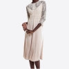 19 Women Fashion Half Sleeve Dress Lace Mid-Calf Femme Dress Vestidos Robe O Neck Pleated Dress