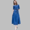 Big Swing Cowboy Dress Summer Off Shoulder Denim Half Sleeve Long