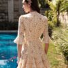 Dress Spring Boho Floral Printed Lace Patchwork Ruffles Half Sleeve Fish Tail