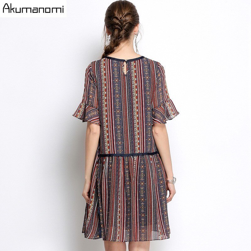 Summer Striped Chiffon Dress Women Clothing Beading O-neck Flare Half Sleeve Dress High Quality Plus Size 5XL 4XL 3XL 2XL XL L M 3 Beading O-neck Flare Half Sleeve Dress High Quality Plus Size 5XL 4XL