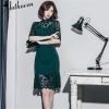 Pencil Dresses Women Stand Collar Half Sleeve Bodycon
