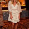 V-Neck Hollow Out Summer Short Dress Women Half sleeve White Dress