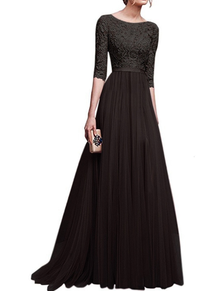 Elegant Half Sleeve Chiffon Lace Stitching Women Party Prom Evening