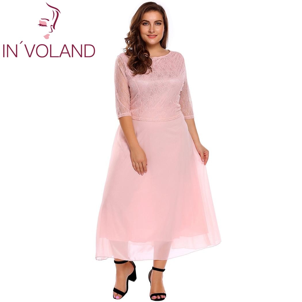 IN’VOLAND Women Lace Dress Plus Size Summer Autumn O-Neck Half Sleeve Patchwork Slim A-Line Dresses Feminino Vestidos Big Size 3