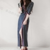 Half sleeve folk beach vacation sexy slim split long dress
