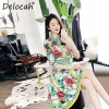 Spring Summer Dress Runway Fashion Designer Half Sleeve Floral Print Beading Asymmetric