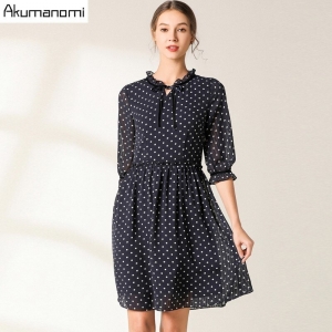 Vintage Party Women Dress Casual Elegant Half Sleeve Polka Dot Dress Solid Short Spring Summer Chiffon Dress Vestidos Plus Size