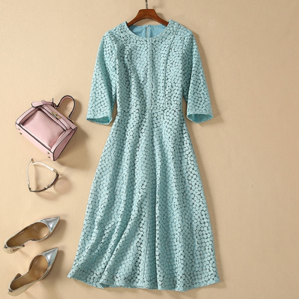 Designer Runway Dress Women's Half Sleeve Embroidery Dress