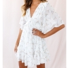 V Neck Half Sleeve Floral Print Dresses Female Backless