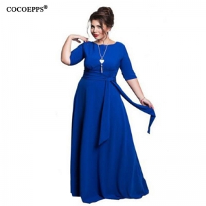 19 Autumn 5XL 6XL Plus Size Women Dress Big Size Winter Long Dress Belt Maxi dress Half Sleeve Elegant Evening Party Vestidos