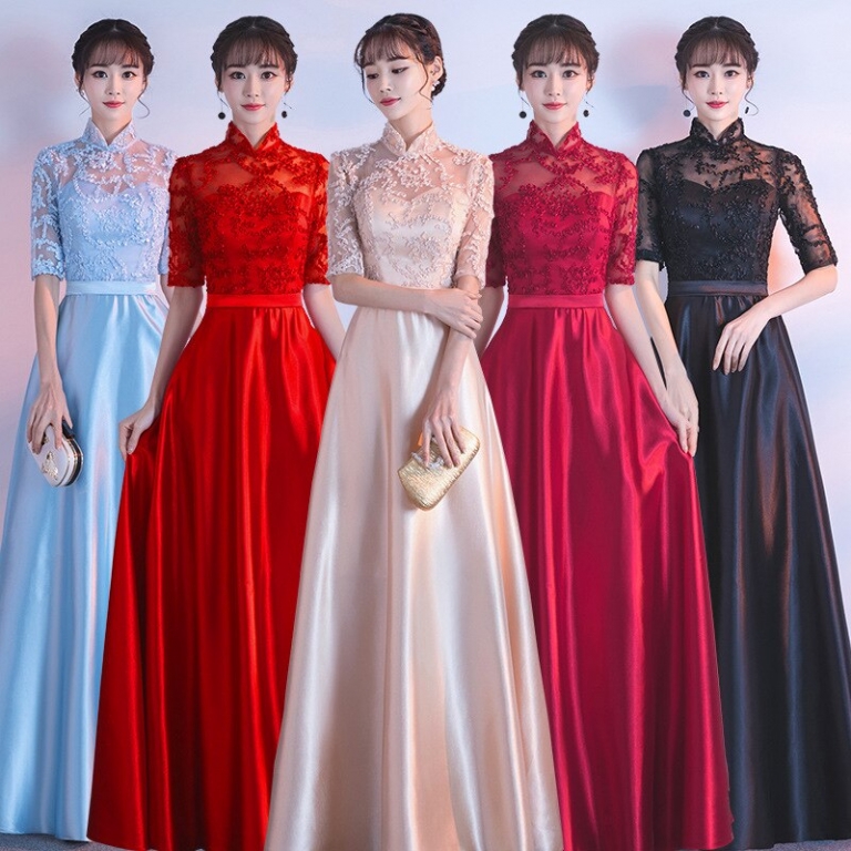 Fashion Lace Patchwork Dresses for Women Half Sleeve Long Prom Party Dresses Ladies Elegant Gowns A Line Dress Robe De Soiree