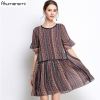 Summer Striped Chiffon Dress Women Clothing Beading O-neck Flare Half Sleeve Dress High Quality Plus Size 5XL 4XL 3XL 2XL XL L M