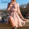 Floral dress Elegant High waist work wear office lady dress half sleeve