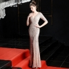 Sequins Shining V-neck Half Sleeve Formal Dress Women Floor-length Long