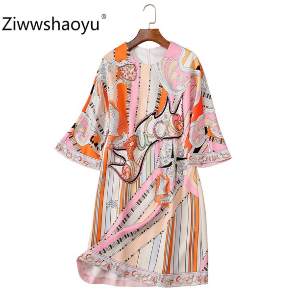 Dress Women's Fashion Half Sleeve Crystal Beading luxury