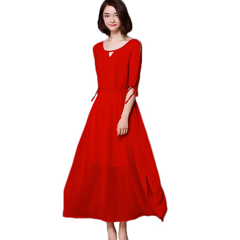 Summer Dress Women 18 New Bohemia Long Dress Solid Color Half Sleeve Plus Size 5XL Vestidos Female Chiffon Beach Dress AA178