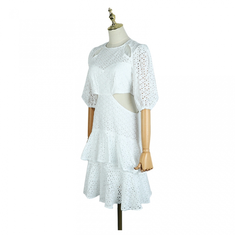 White Puff Half Sleeve High Waist Mini Dress Review ⋆WoClothes.com