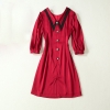 Runway Dress Women's Half Sleeve Peter Pan Collar Button