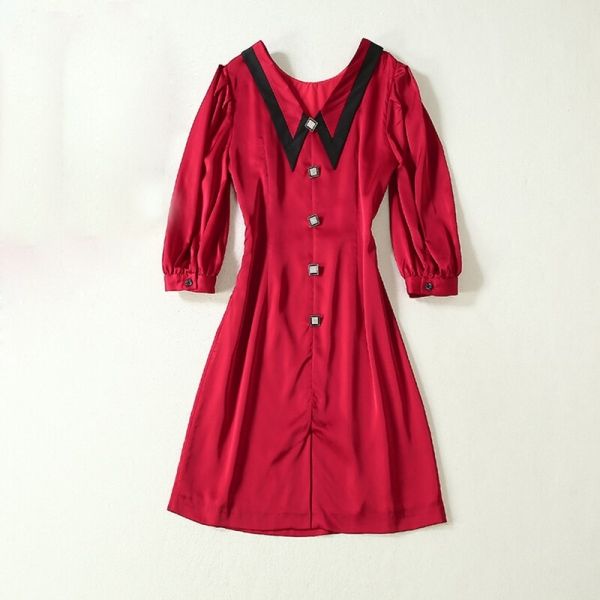 Runway Dress Women's Half Sleeve Peter Pan Collar Button