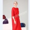 Half sleeve Patch sequined O-neck fold dress button straight