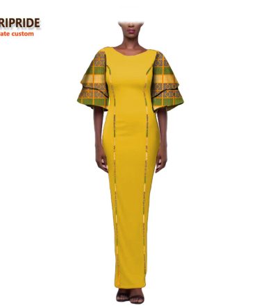 19 african style autumn dress for women AFRIPRIDE private custom wide half sleeve ankle length dress 100% batik cotton A722574