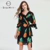 SEQINYY Chiffon Dress Summer Spring New Fashion Design Women Half Sleeve Pineapple Printed Mini Dress Black
