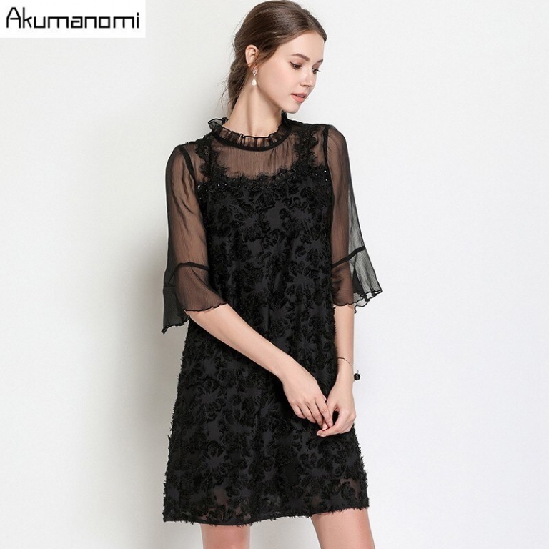 summer Voile Dress women clothing black Ruffled flare half Sleeve mini dress High Quality Plus Size 5XL 4XL 3XL 2XL XL L M