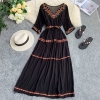 Bohemian ethnic embroidery flower V-neck half sleeve